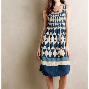 Anthropology Maeve Castila Dress, Size 4, tan/teal